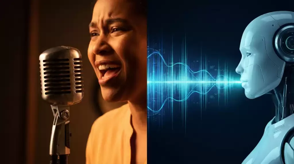 Visual for this record: PROTO trained its AI voice on consenting singers in the room
