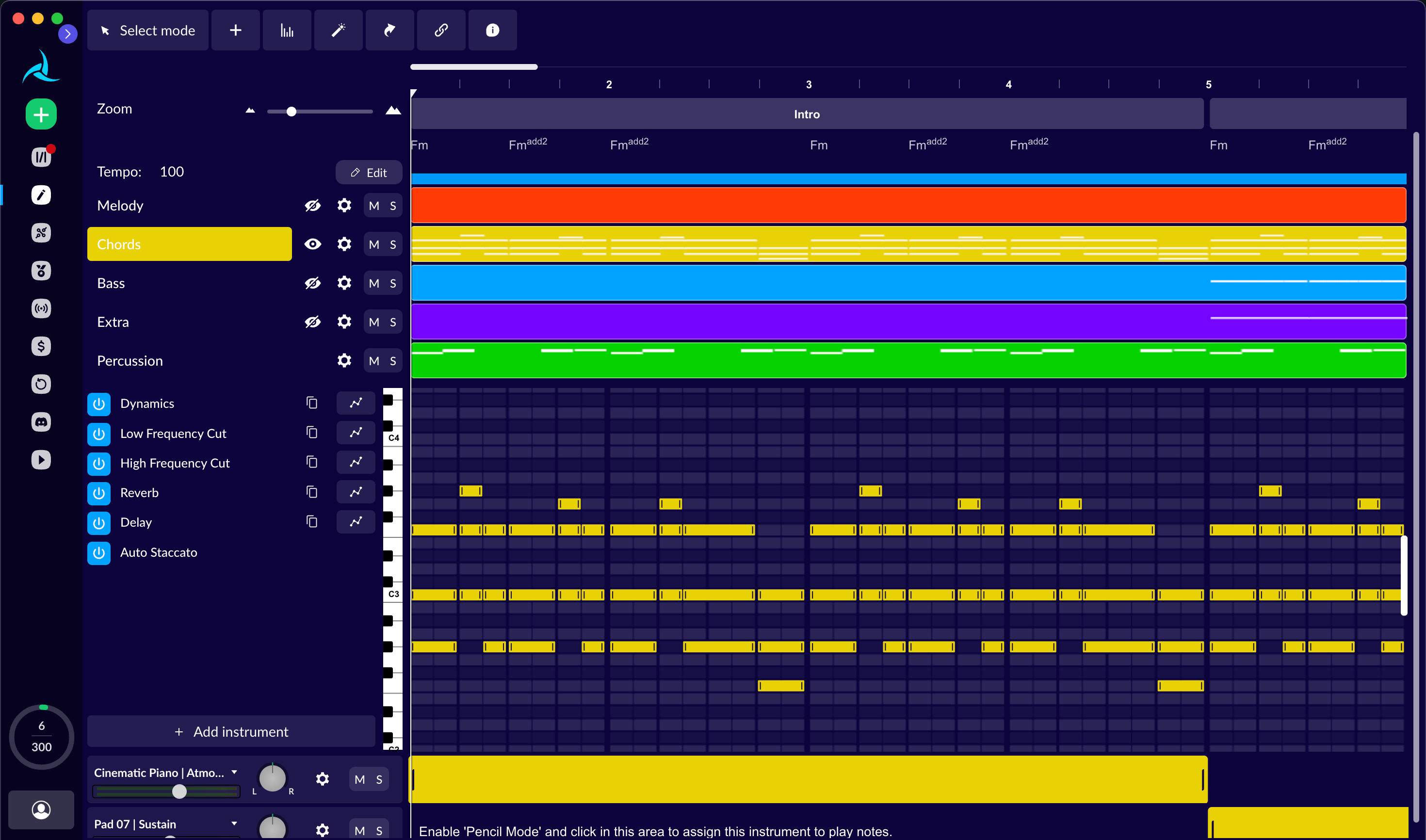 AIVA official product visual showing an editable generated music track